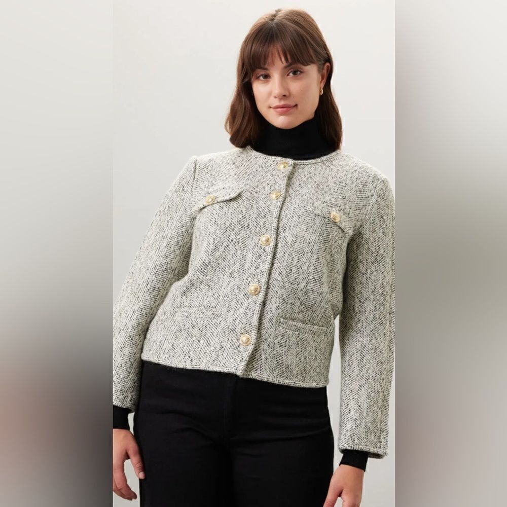 Derek Lam Collective Tweed Grey Wool Blazer Size Large